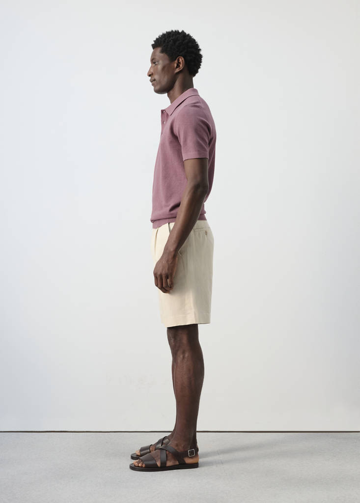 Fine knit polo shirt with microstructure — Plum