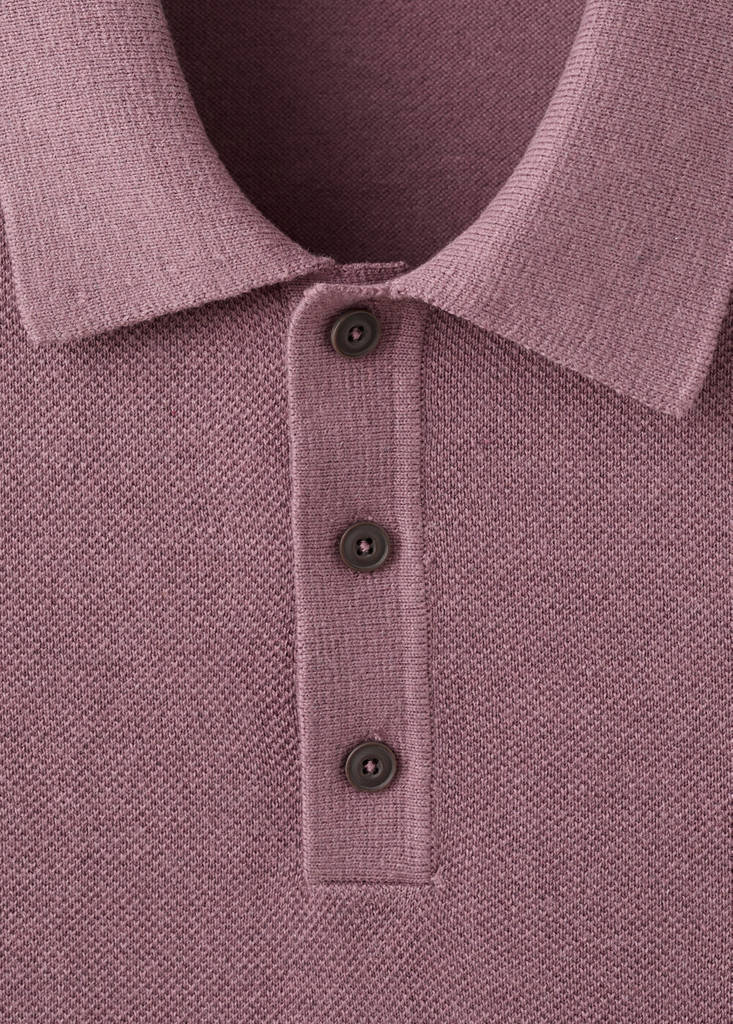 Fine knit polo shirt with microstructure — Plum