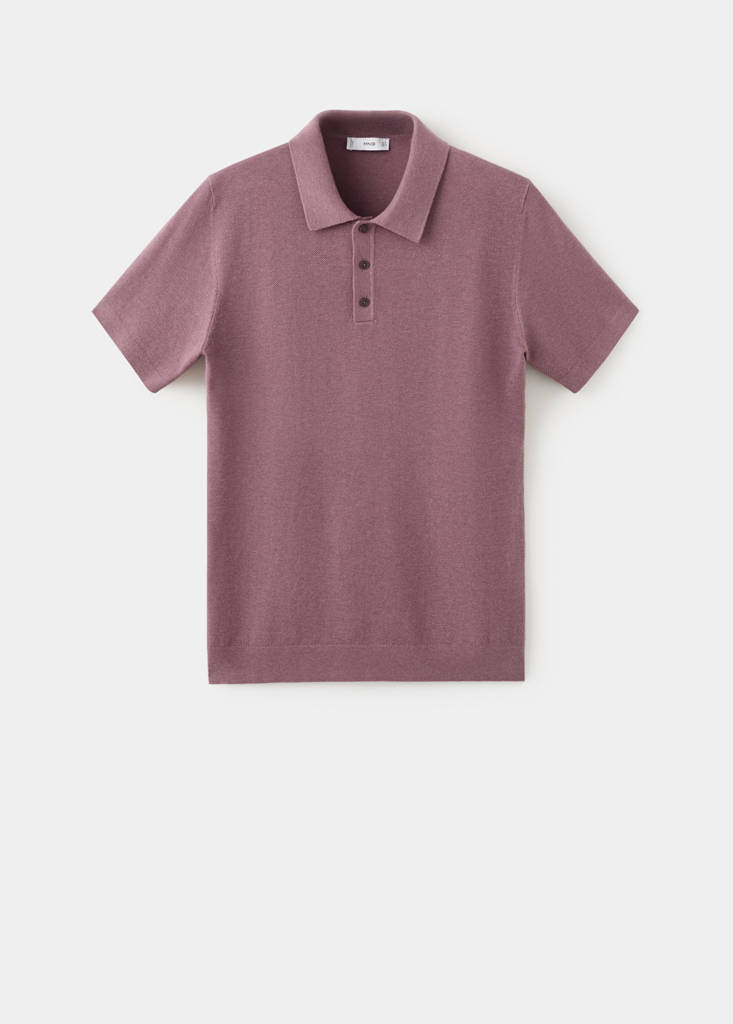 Fine knit polo shirt with microstructure — Plum