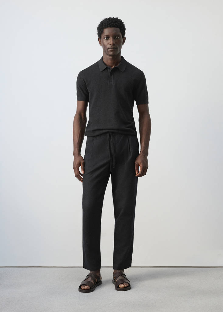 Fine knit polo shirt with microstructure — Black