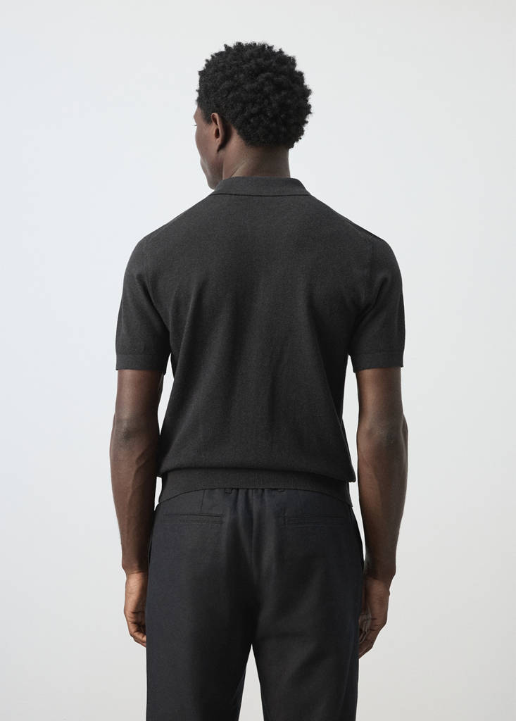 Fine knit polo shirt with microstructure — Black