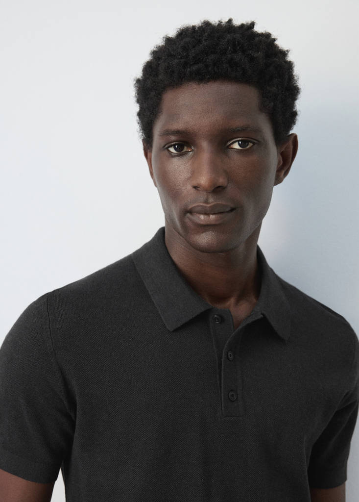 Fine knit polo shirt with microstructure — Black