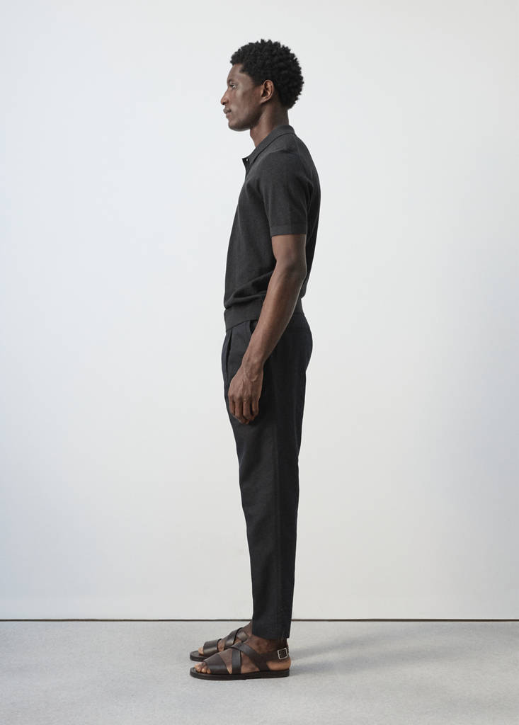Fine knit polo shirt with microstructure — Black