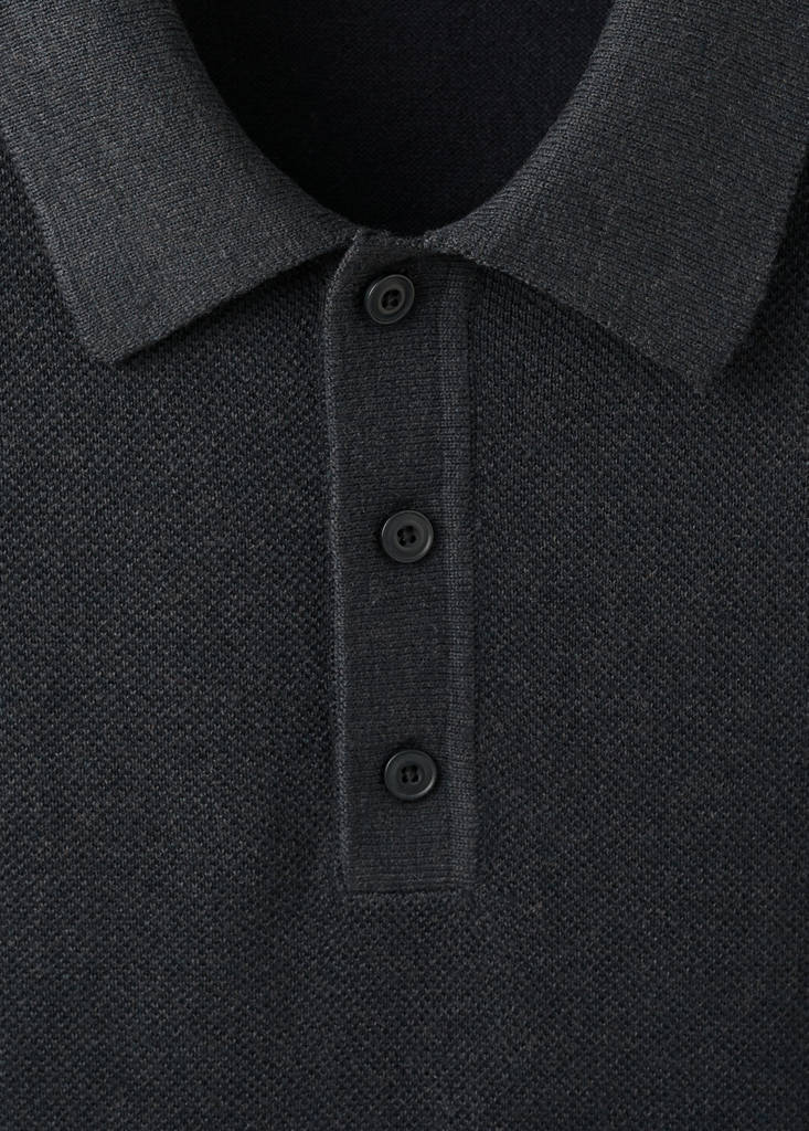 Fine knit polo shirt with microstructure — Black