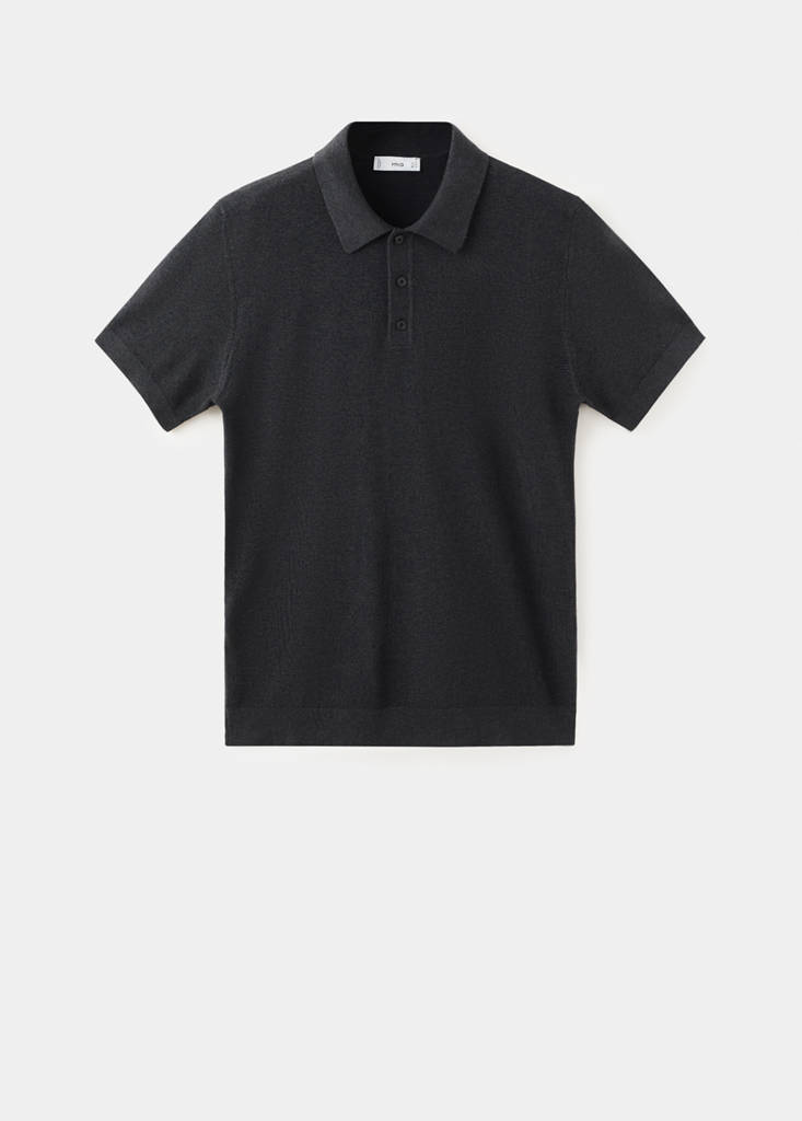 Fine knit polo shirt with microstructure — Black