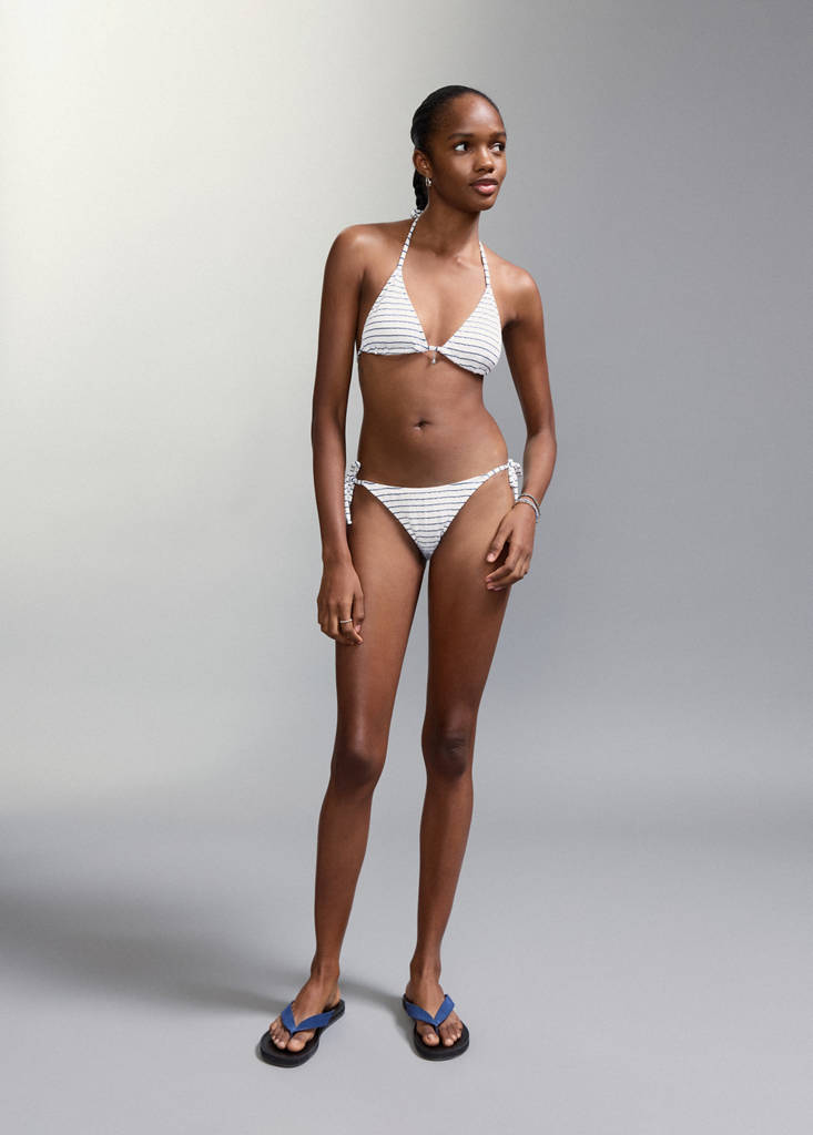 Striped bikini with mid-rise bottoms — Off White
