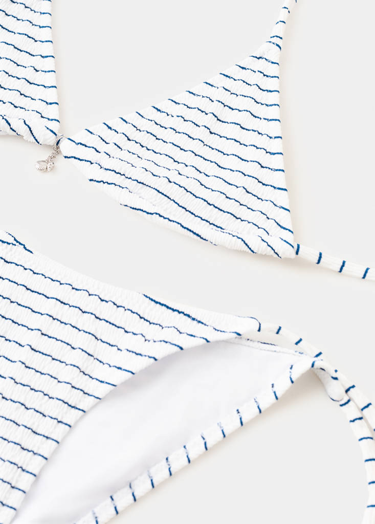 Striped bikini with mid-rise bottoms — Off White