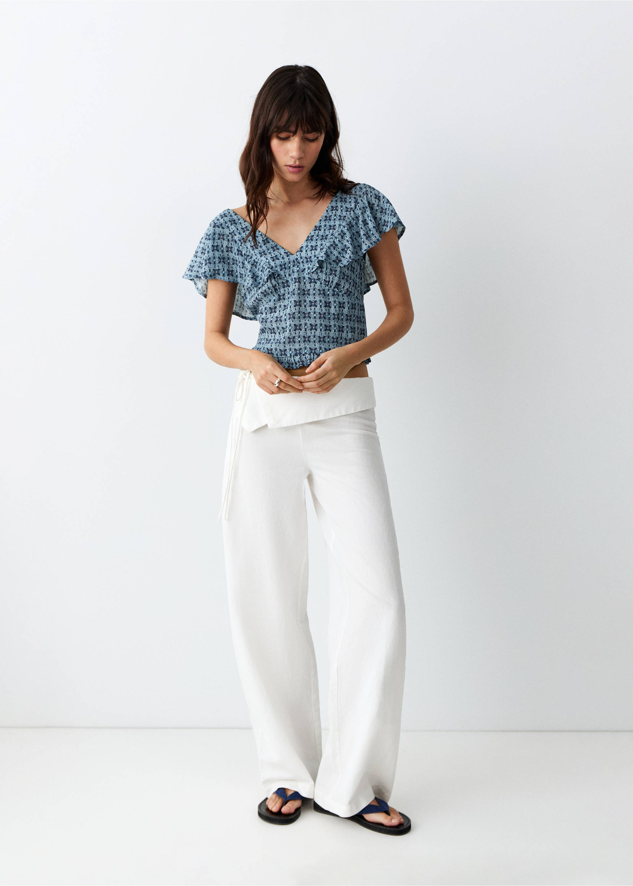 Printed ruffle top - General plane, Blue. Ref: 27045957-00.