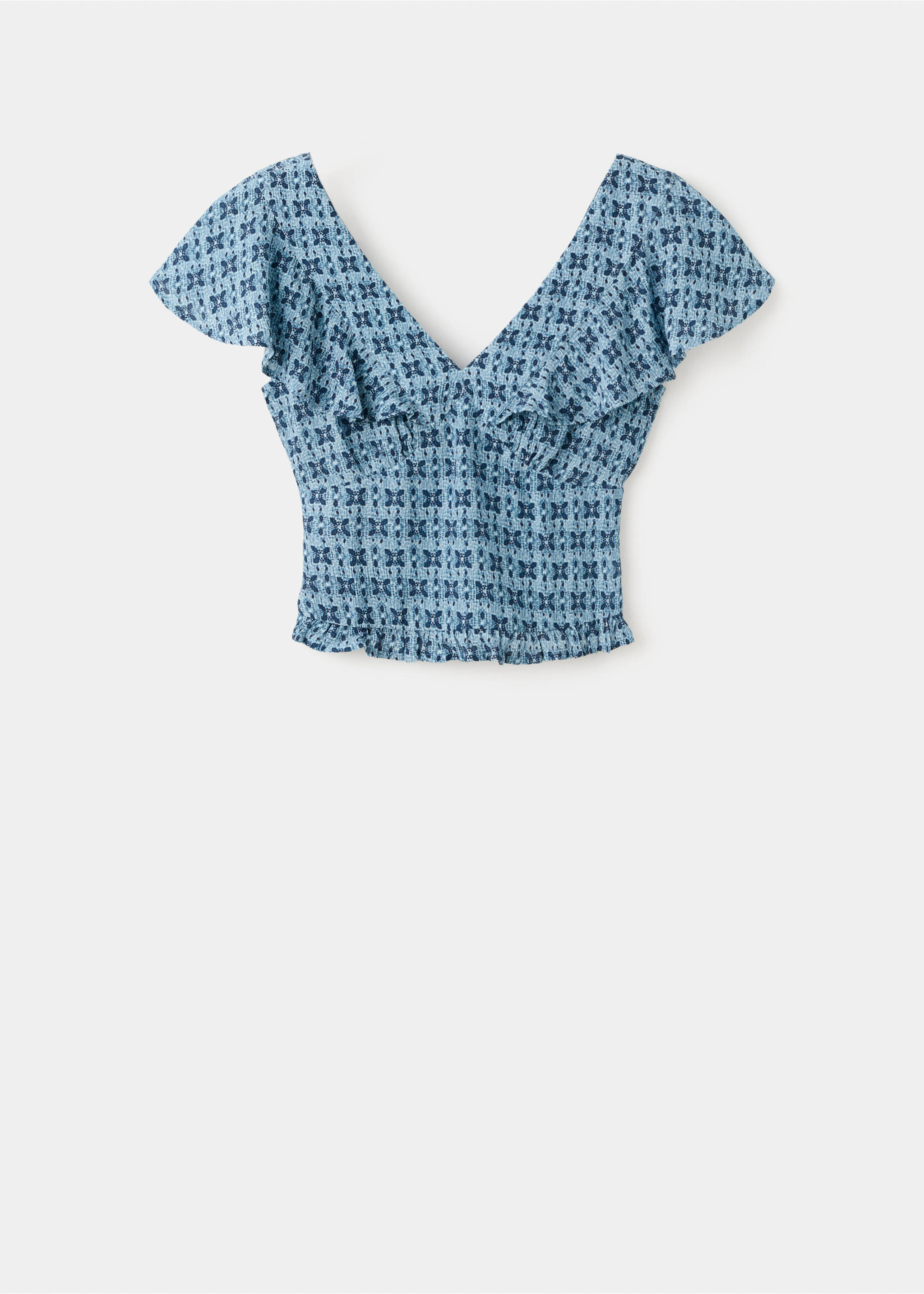 Printed ruffle top - Article without model, Blue. Ref: 27045957-00.