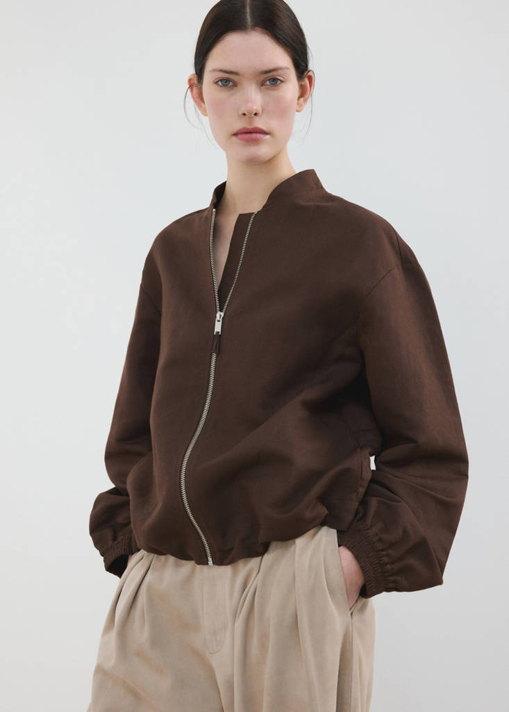 Linen bomber jacket — Chocolate