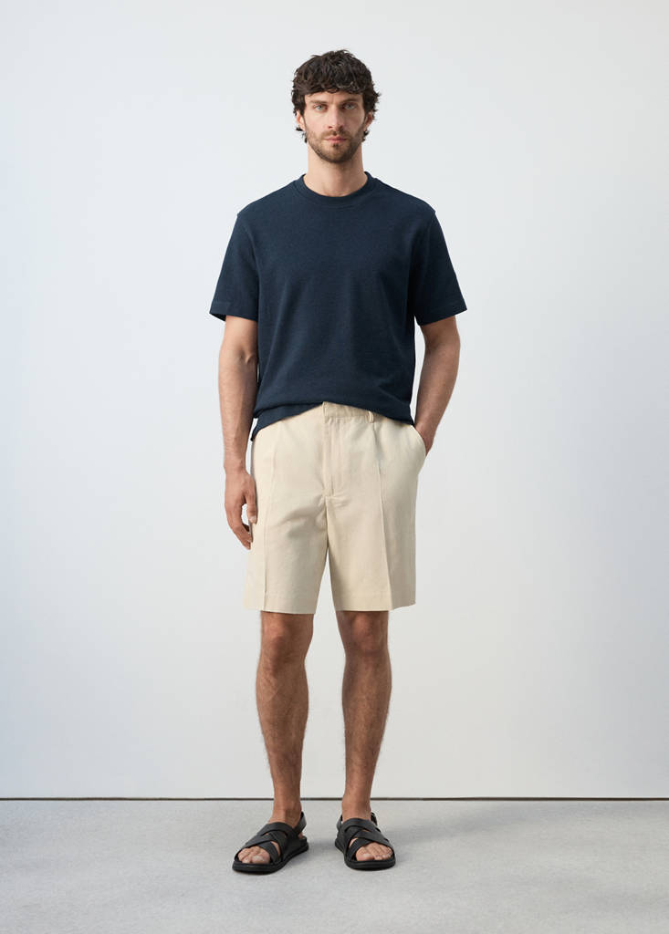 Koszulka z 100% bawełny regular fit granatowy - Mężczyzna - M - MANGO MAN