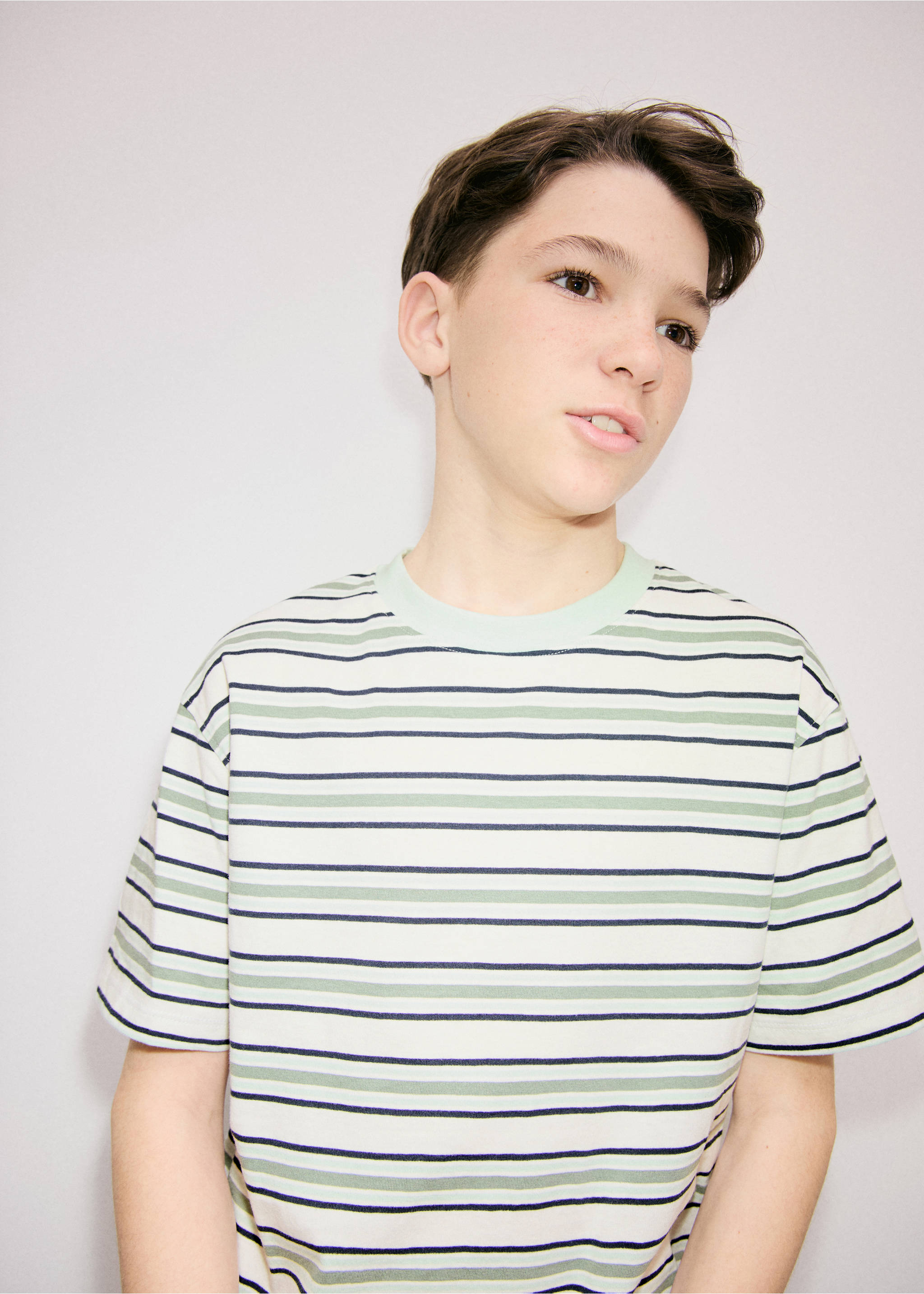 Striped cotton T-shirt - Medium plane, Aqua Green. Ref: 27045969-00.