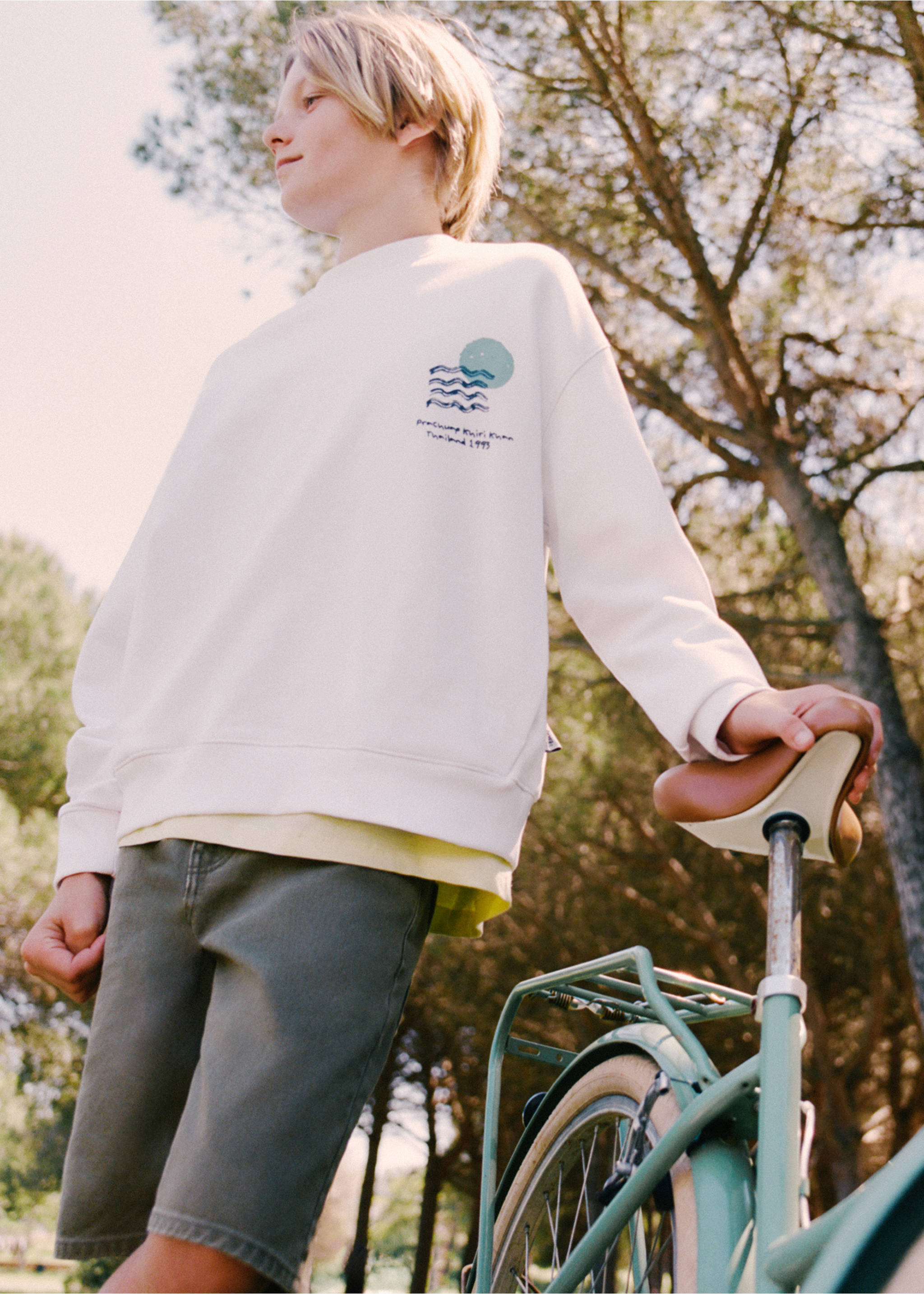 Sweat coton inscription imprimée - Plan général, Blanc cassé. Ref: 27045970-00.