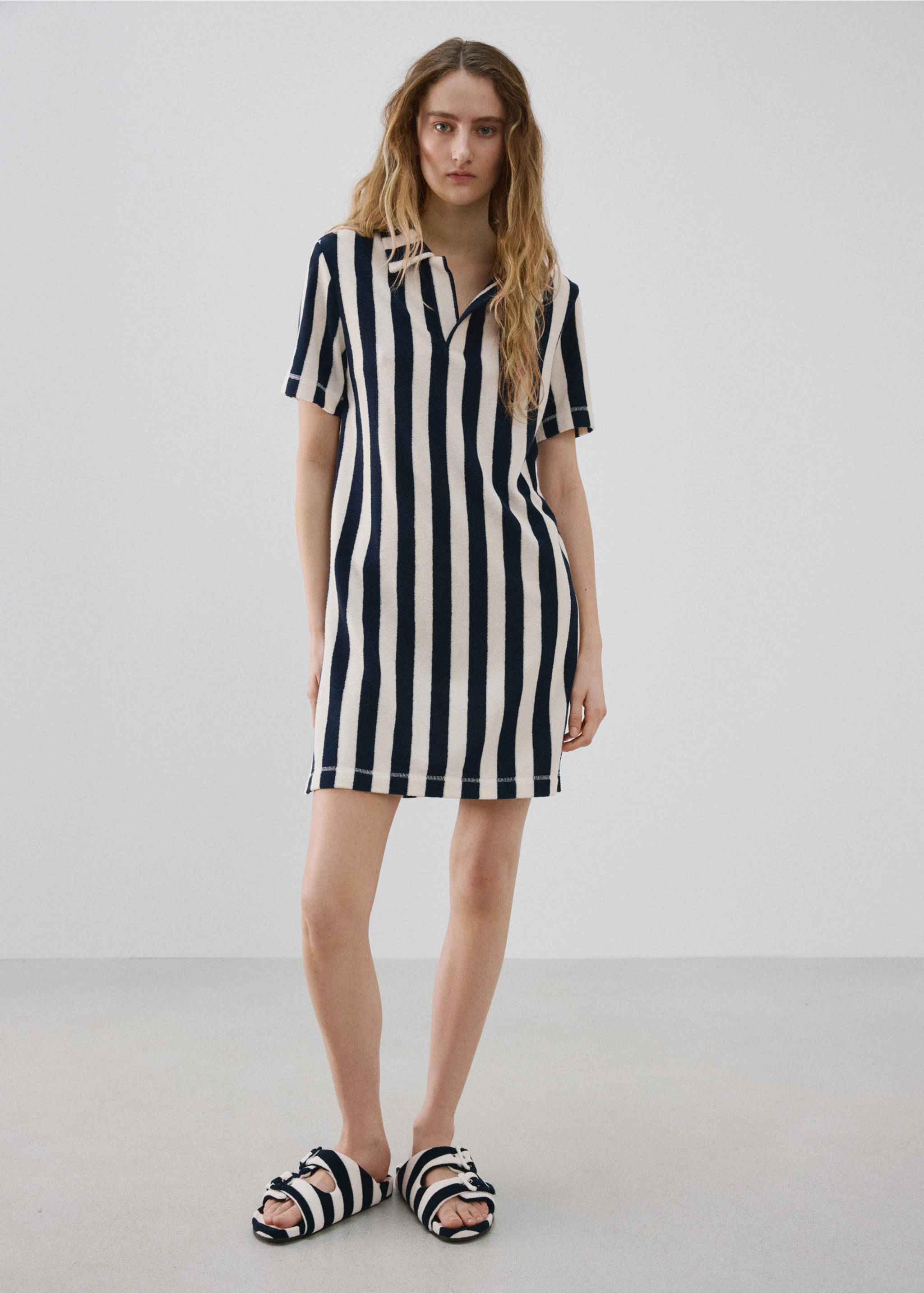 Terry cotton striped nightdress - General plane, Blue. Ref: 27045972-00.