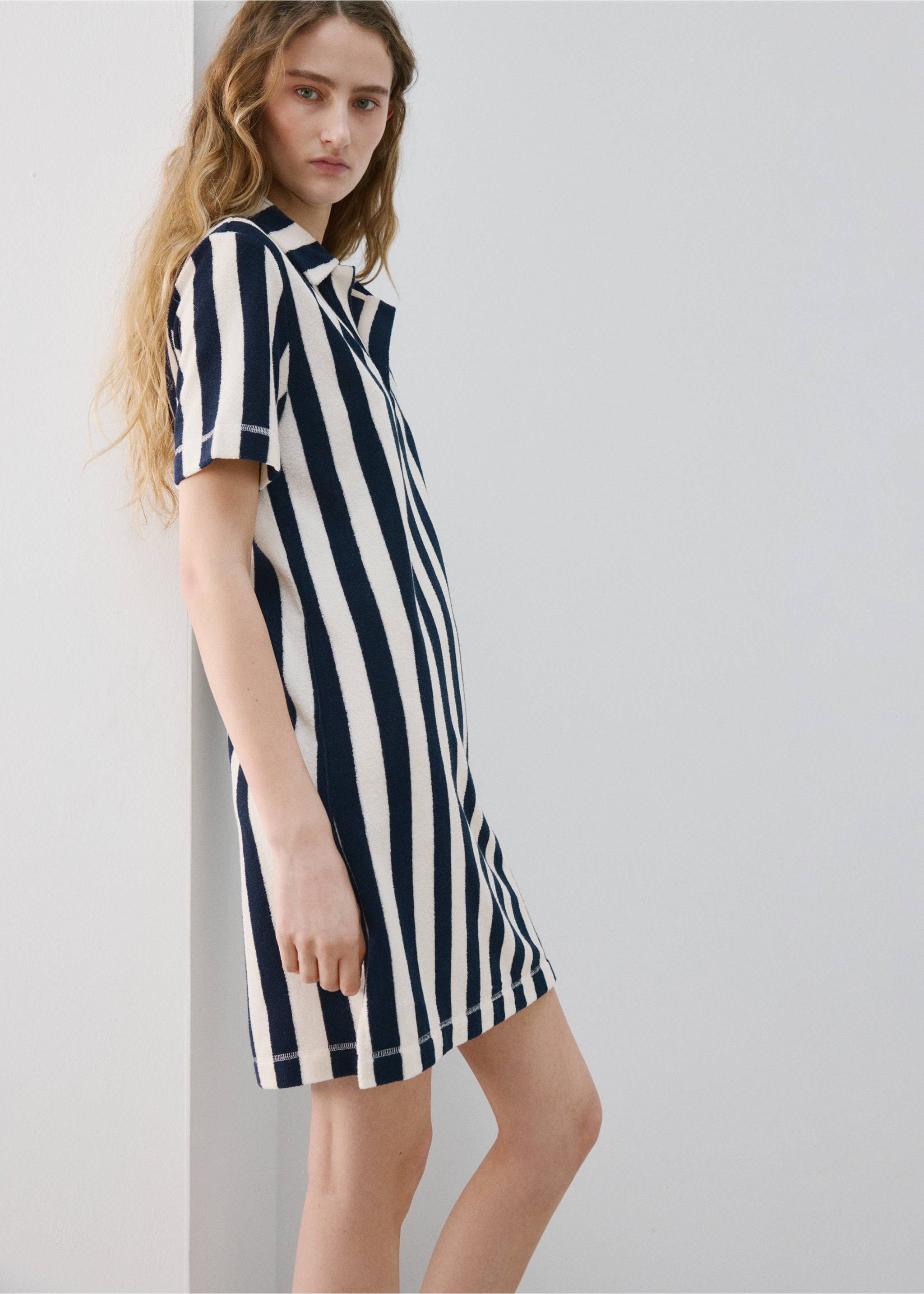 Terry cotton striped nightdress - Medium plane, Blue. Ref: 27045972-00.