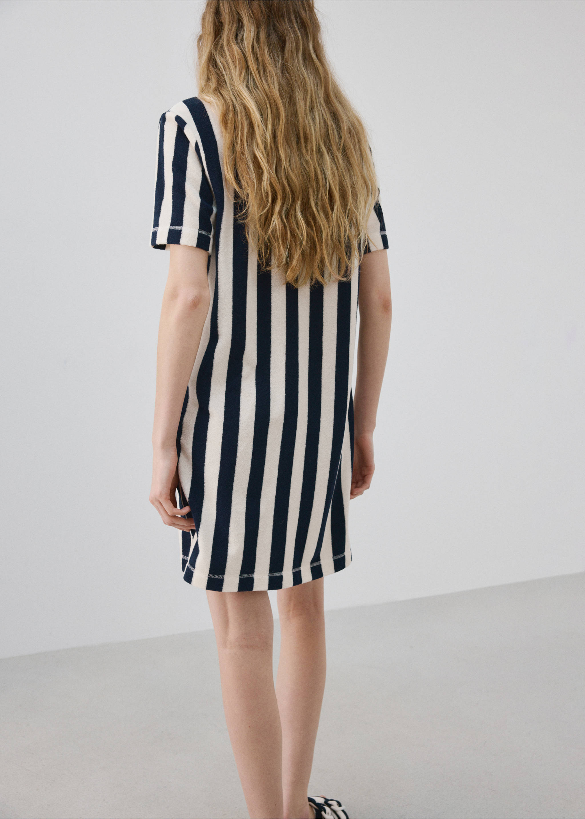 Terry cotton striped nightdress - Reverse of the article, Blue. Ref: 27045972-00.