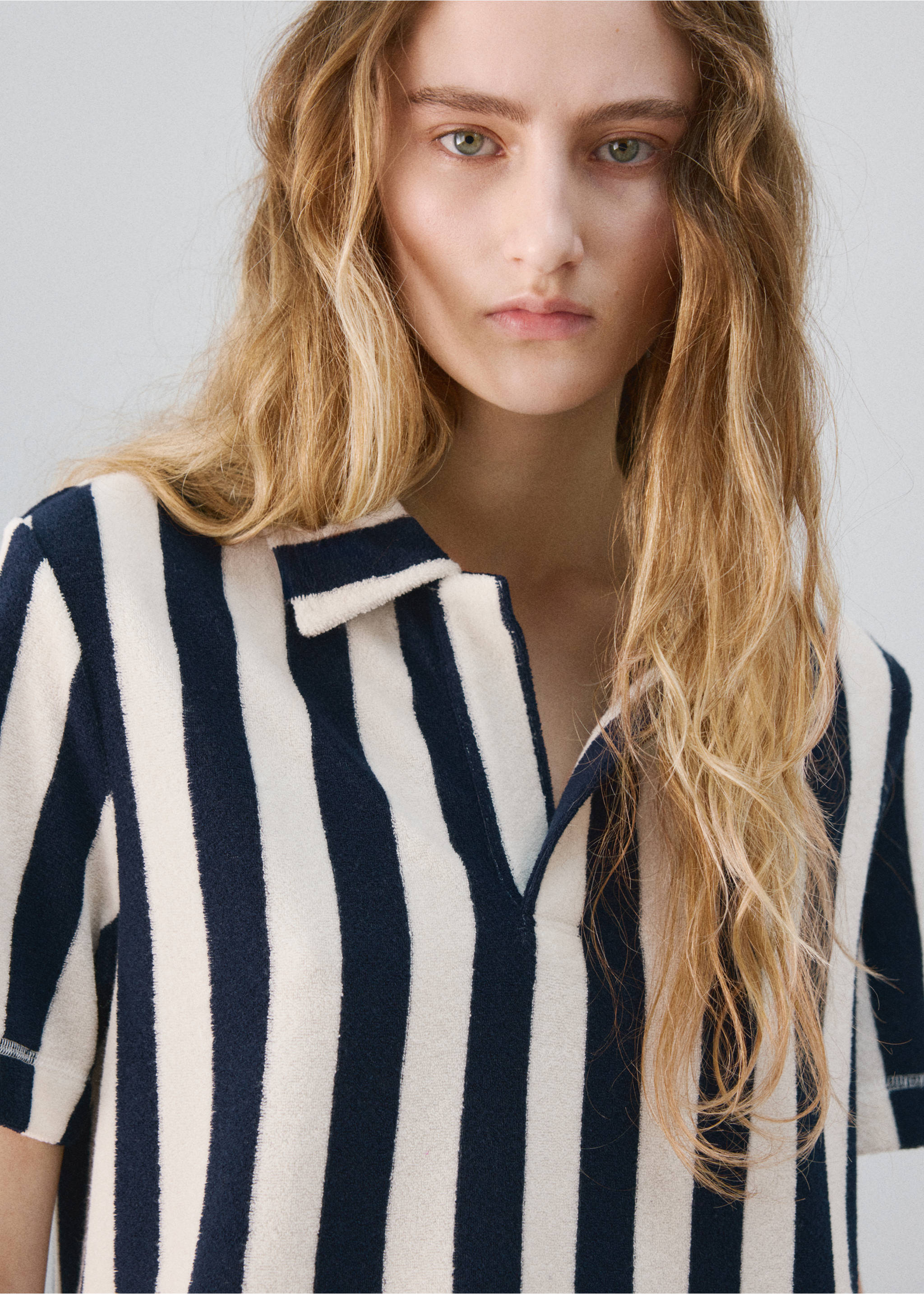 Terry cotton striped nightdress - Details of the article 1, Blue. Ref: 27045972-00.