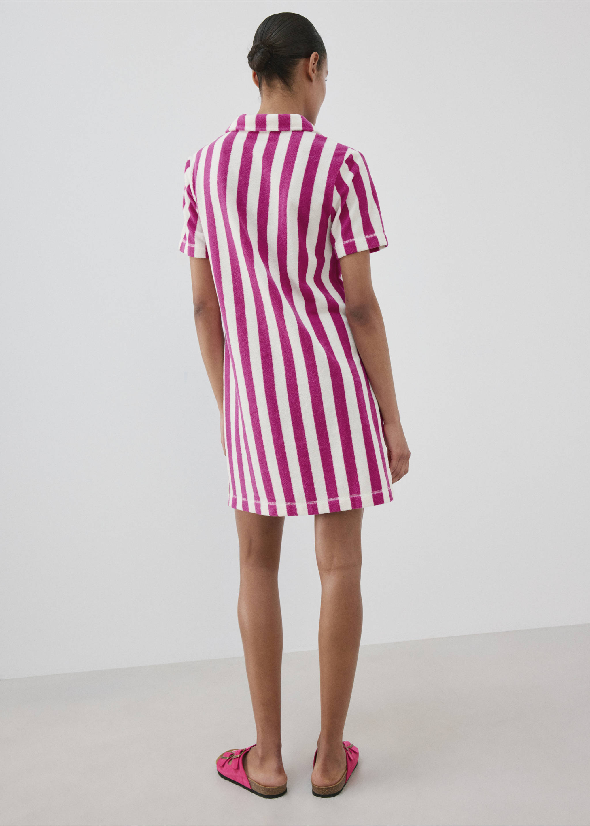Terry cotton striped nightdress - Reverse of the article, Fuchsia. Ref: 27045972-00.