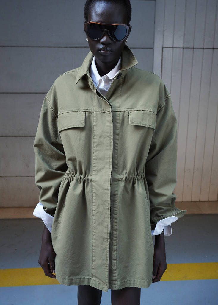 Oversized denim parka — Khaki