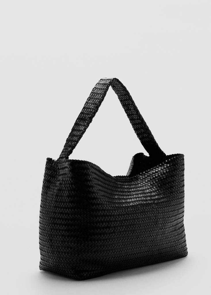 Medium-sized braided leather bag — Black