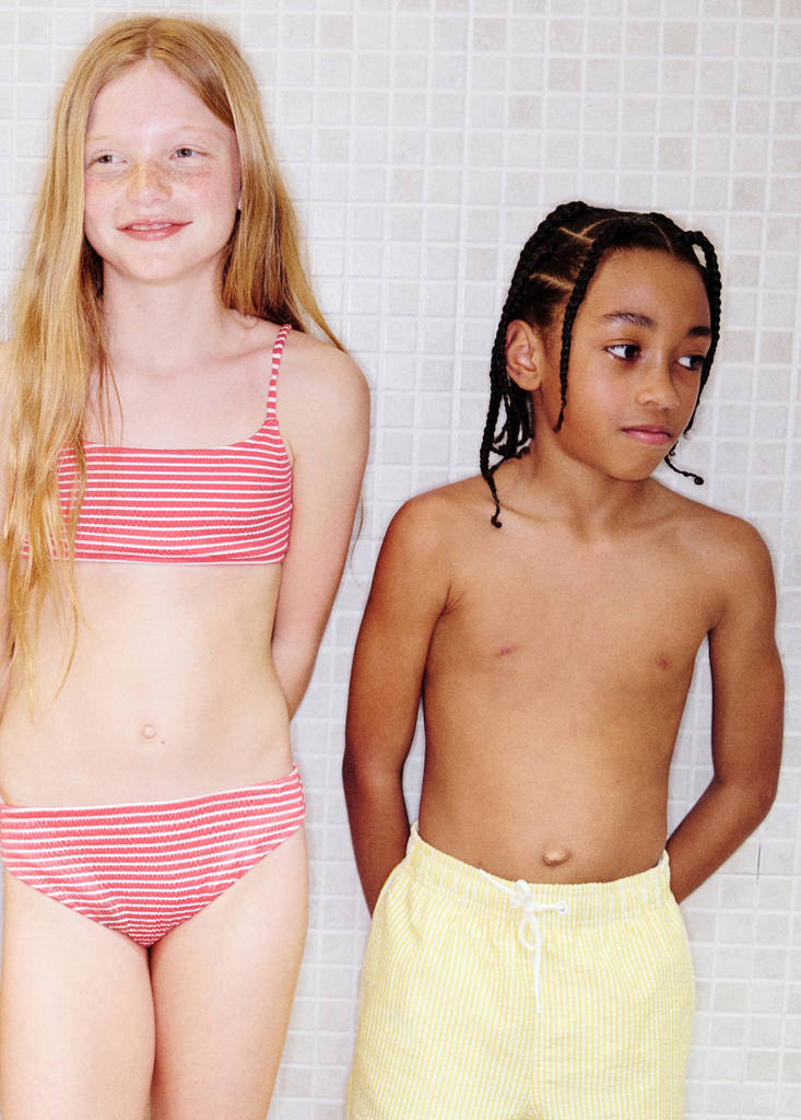 Seersucker striped swimsuit — Yellow