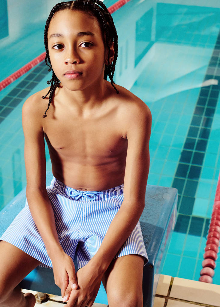 Seersucker striped swimsuit — Blue
