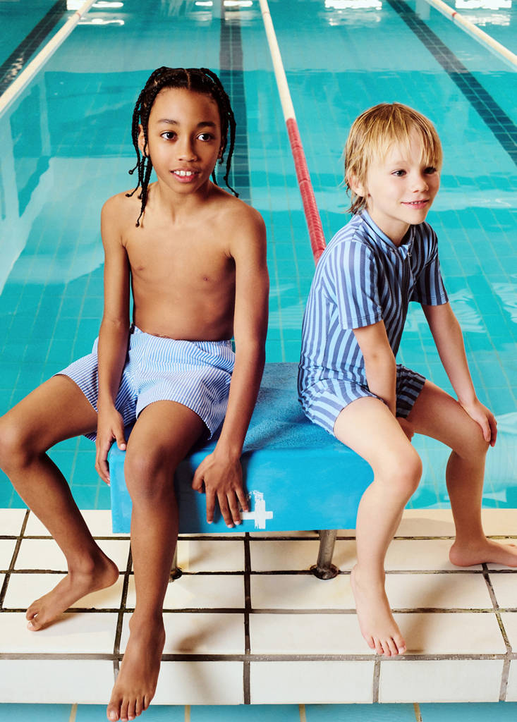 Seersucker striped swimsuit — Blue