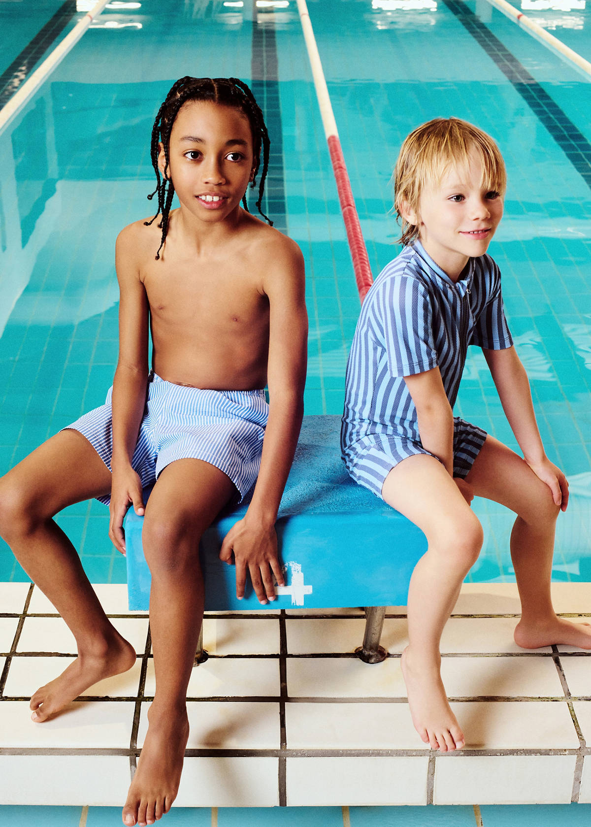 Seersucker striped swimsuit — Blue