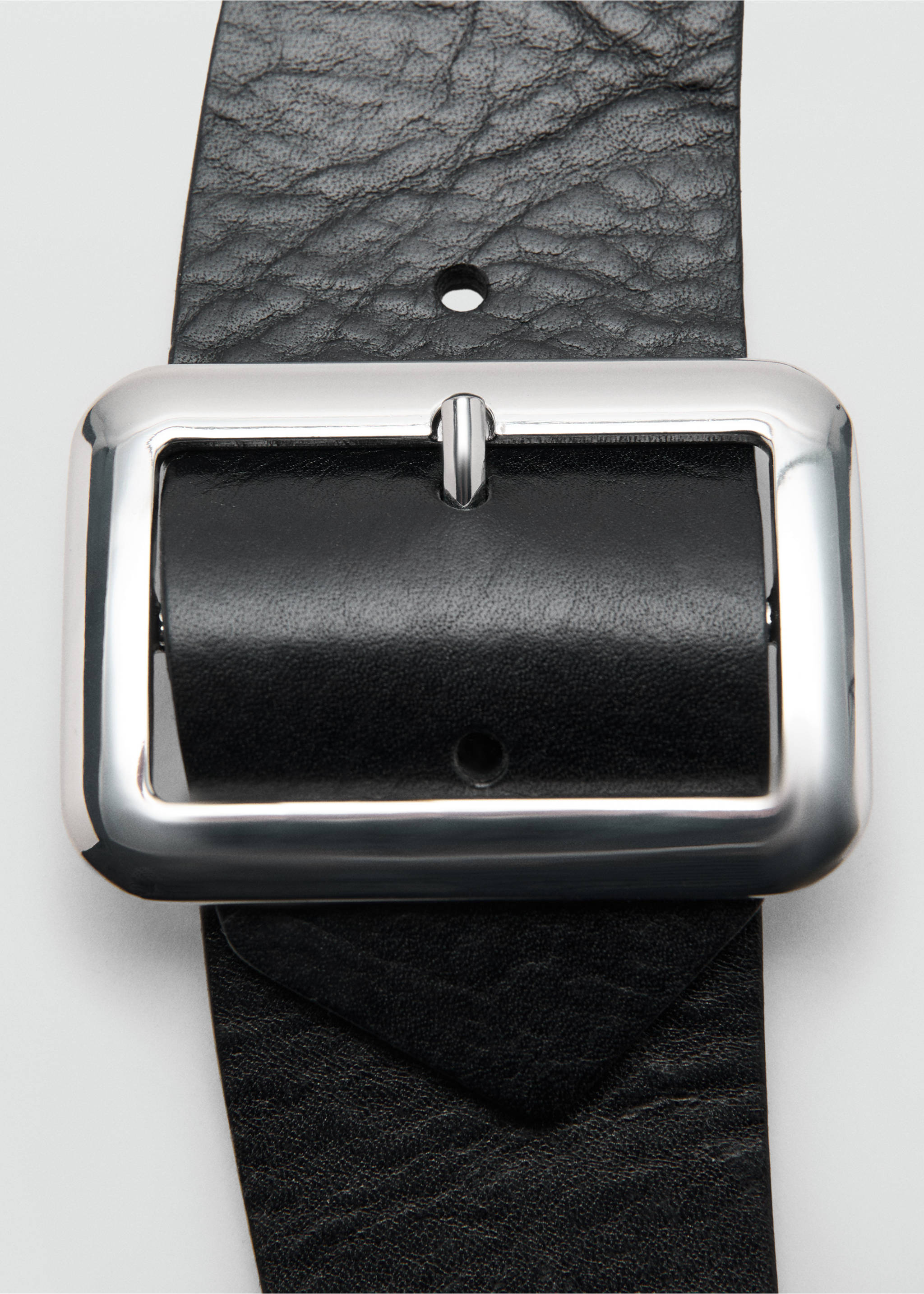 Leather mixed belt - Details of the article 1, Black. Ref: 27045987-00.