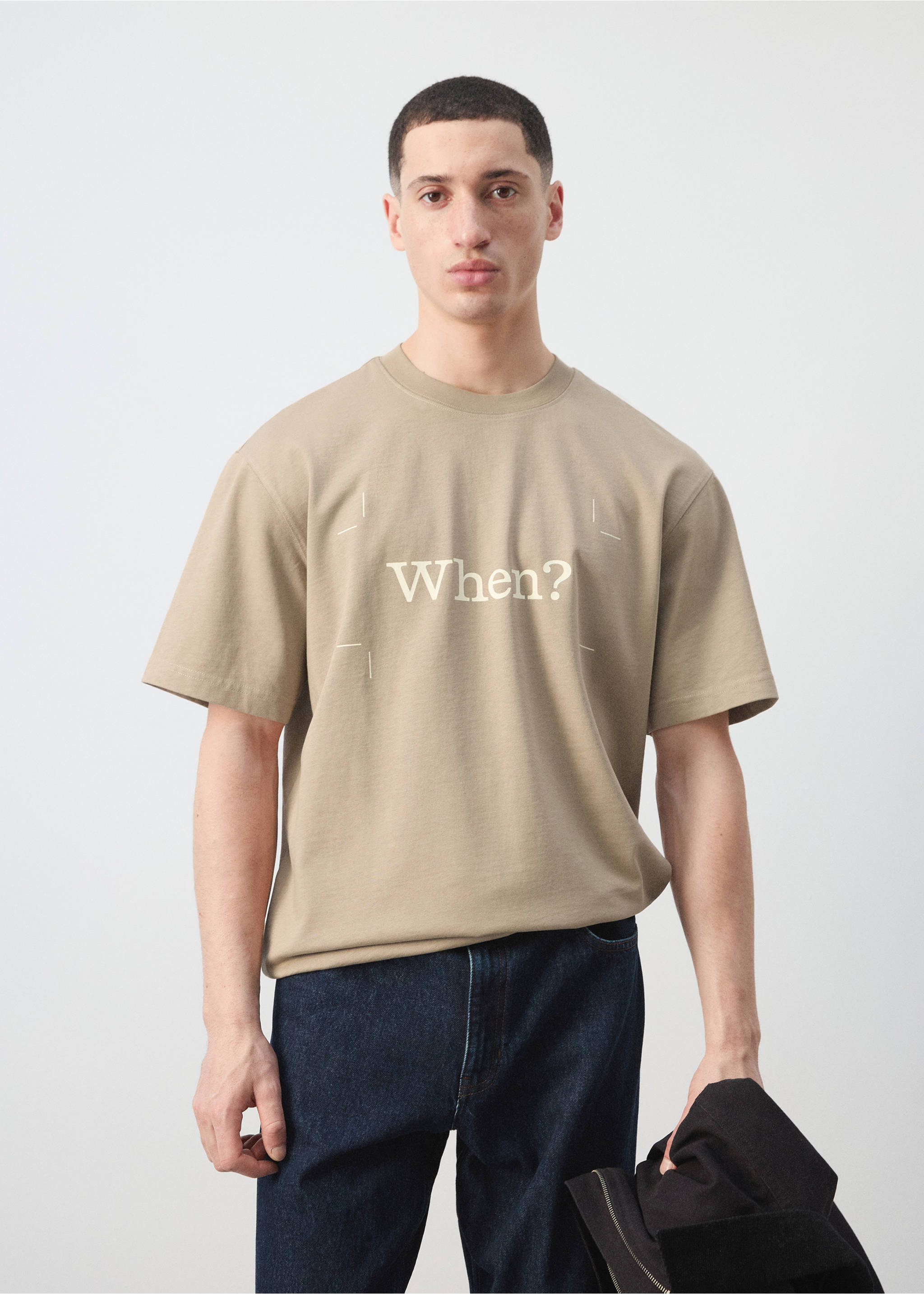 Camiseta 100% algodón estampado texto - Plano medio, Beige. Ref: 27045990-00.