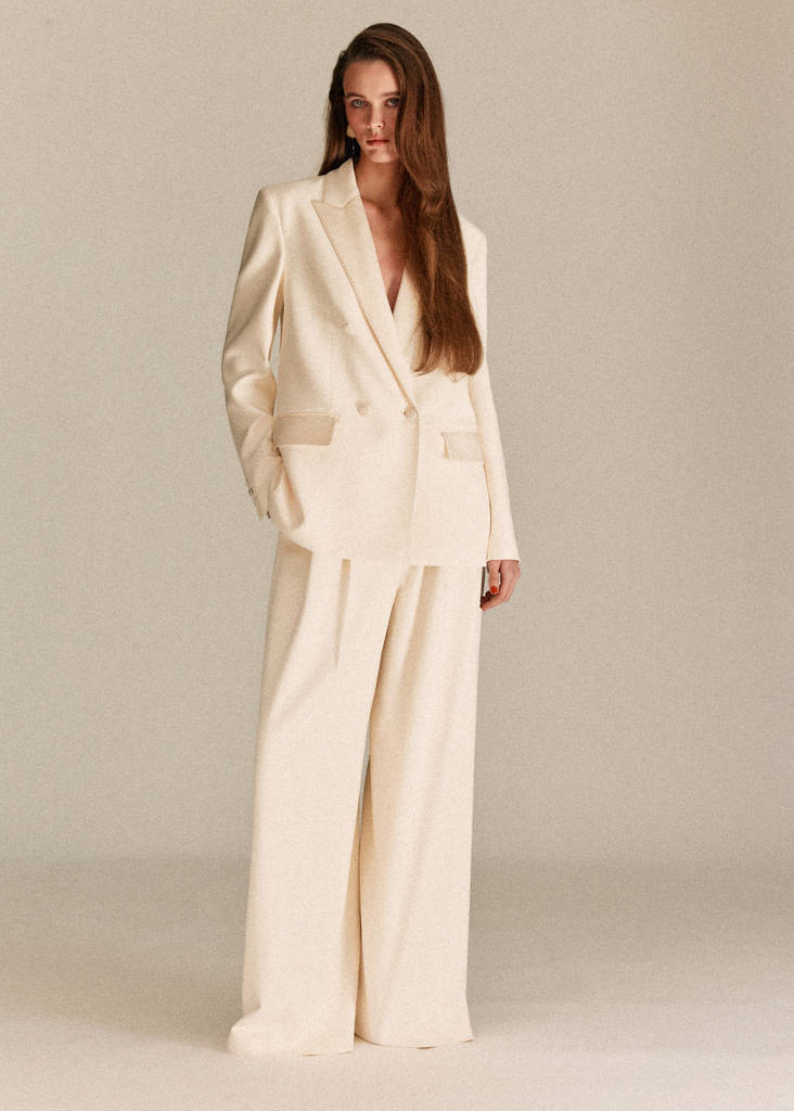 Satin waistband palazzo trousers — Ecru