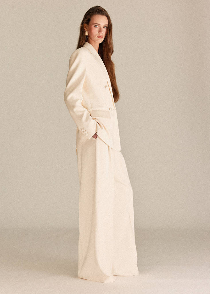 Satin waistband palazzo trousers — Ecru