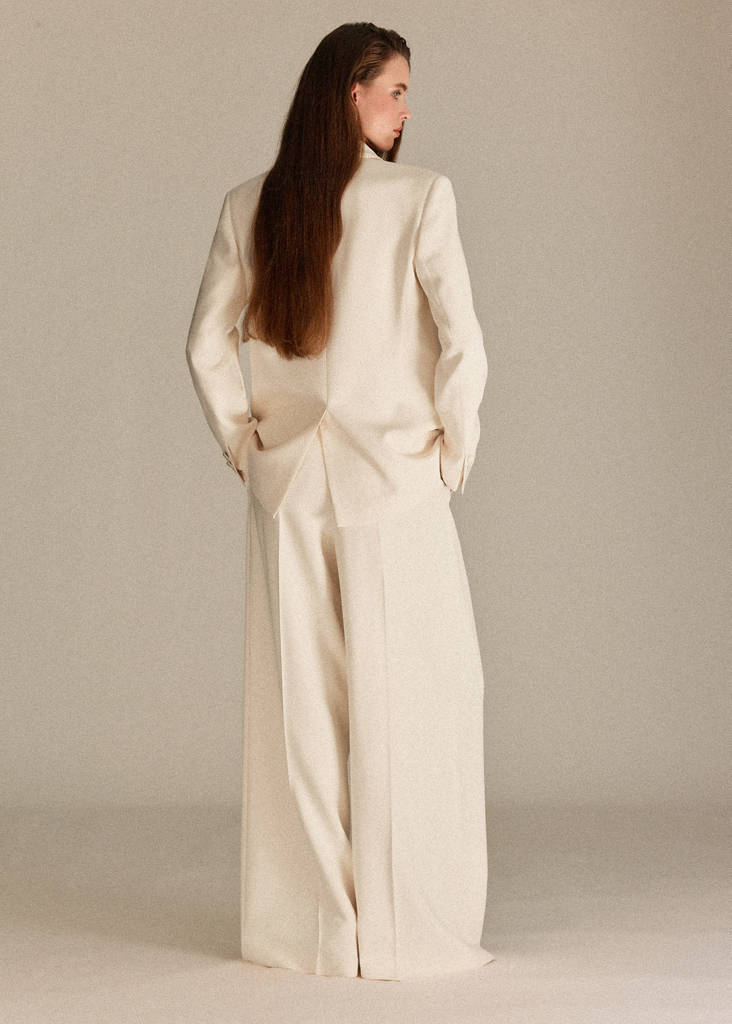 Satin waistband palazzo trousers — Ecru