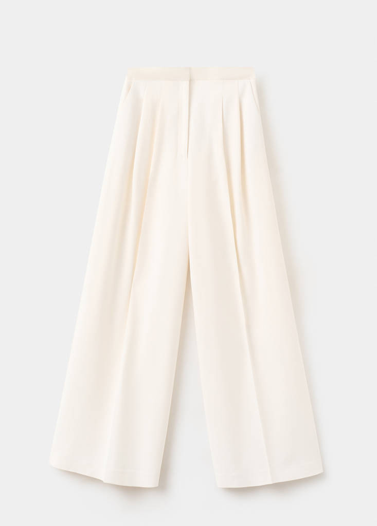 Satin waistband palazzo trousers — Ecru