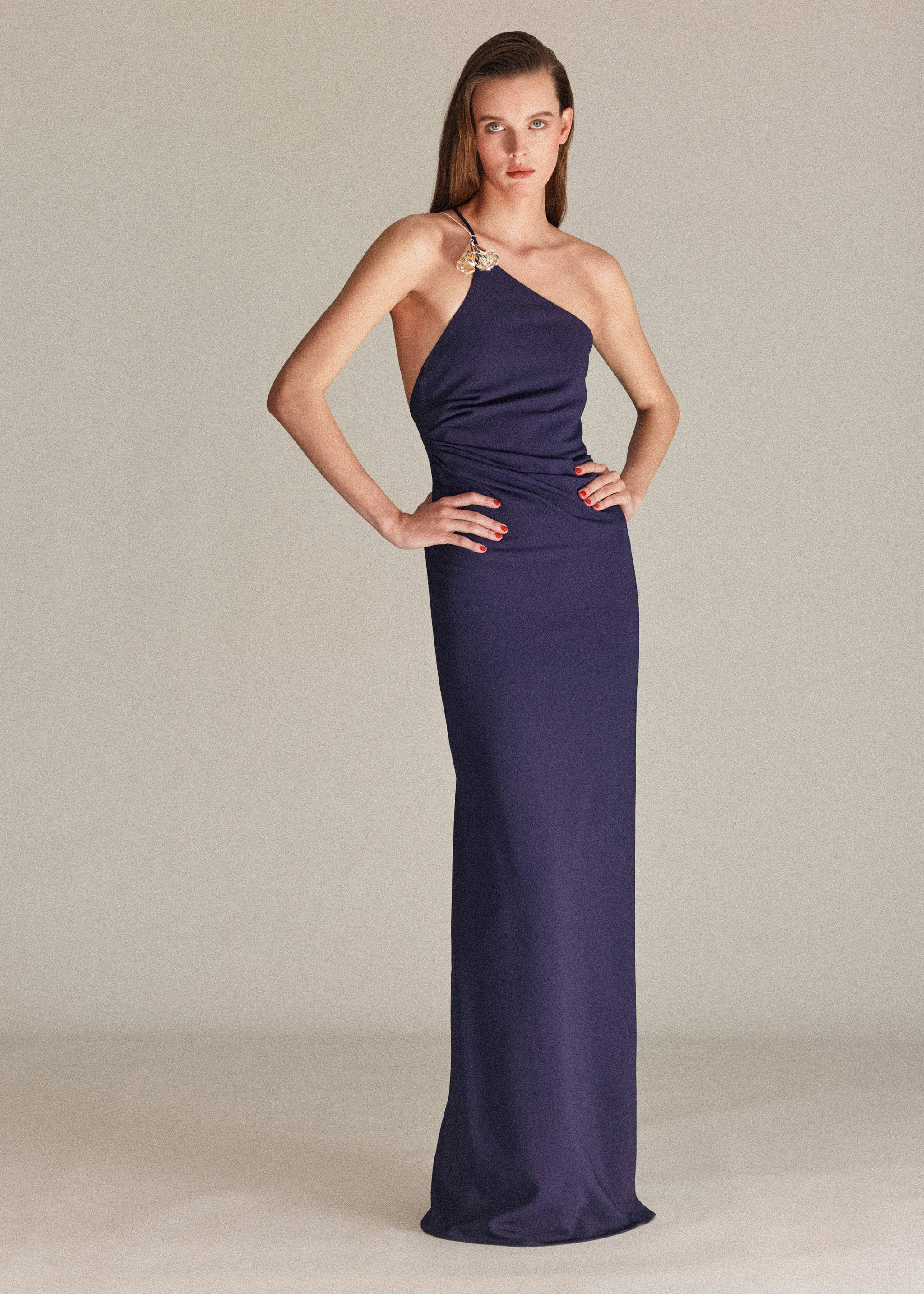 Rochie asimetrică cu aplicație metalică - Plan general, Albastru nupțial. Ref: 27045994-00.