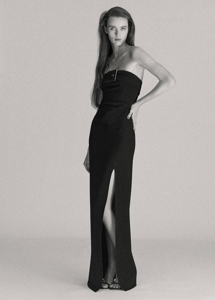 Strapless dress with metallic buckle — Black