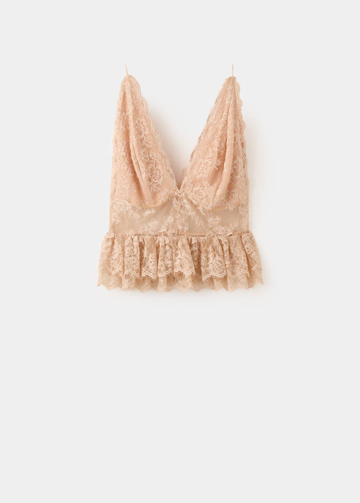Ruffles lace top — Beige