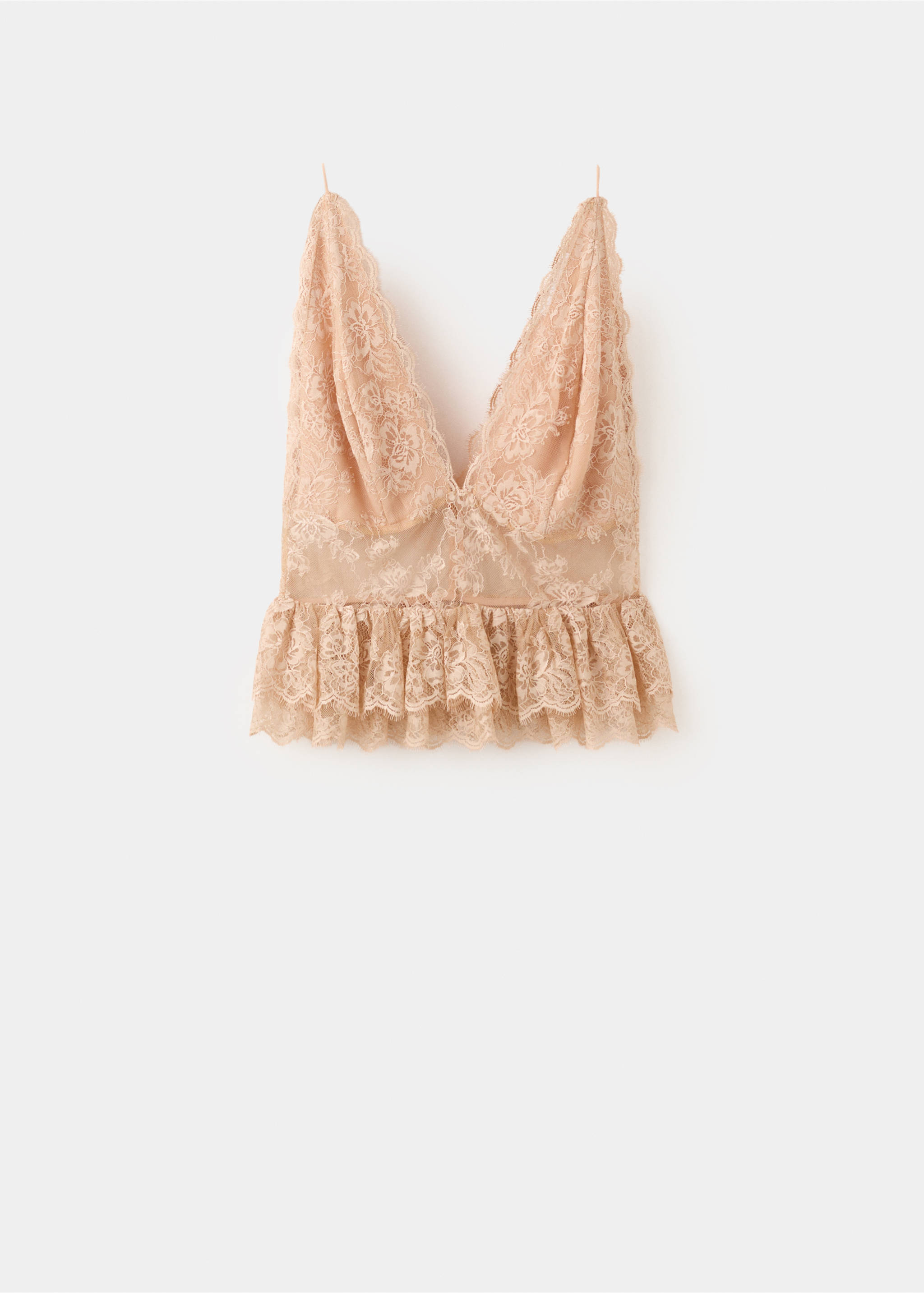 Ruffles lace top - Article without model, Beige. Ref: 27045997-00.
