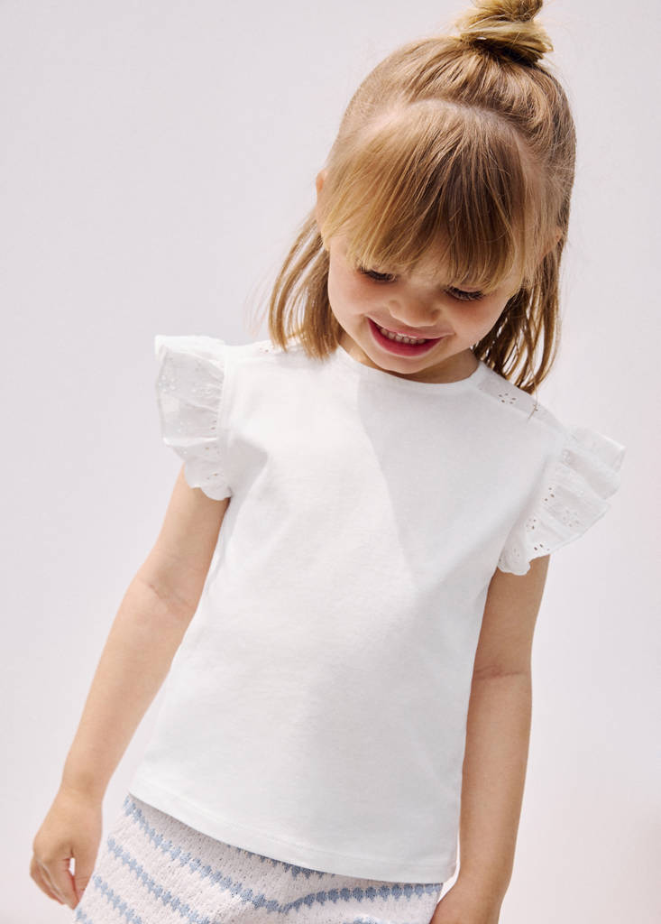 Ruffle top with embroidered details — Off White