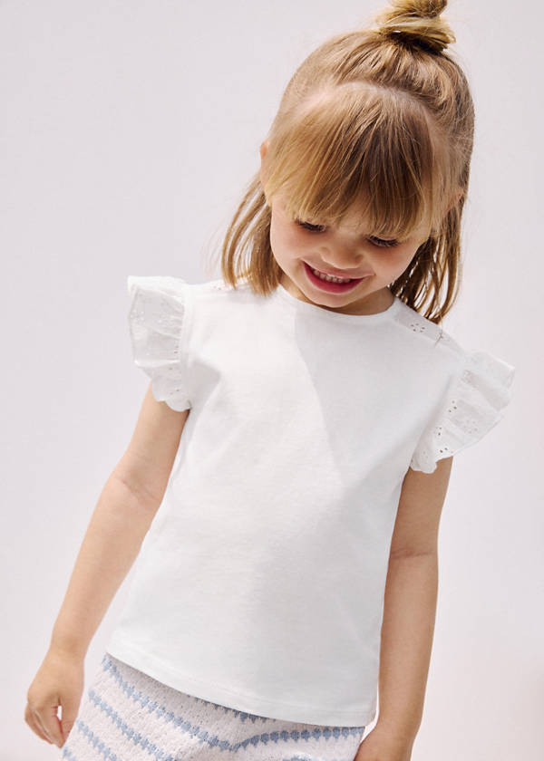 Ruffle top with embroidered details — Off White