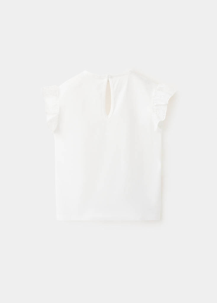 Ruffle top with embroidered details — Off White