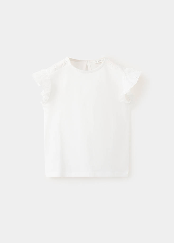 Ruffle top with embroidered details — Off White