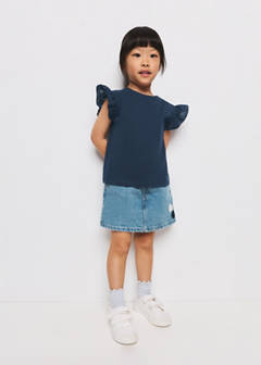 Ruffle top with embroidered details — Navy 2