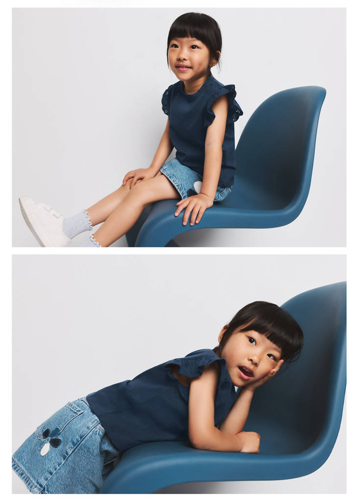 Ruffle top with embroidered details — Navy