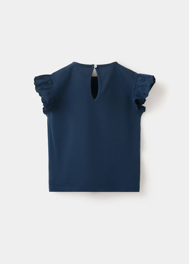 Ruffle top with embroidered details — Navy