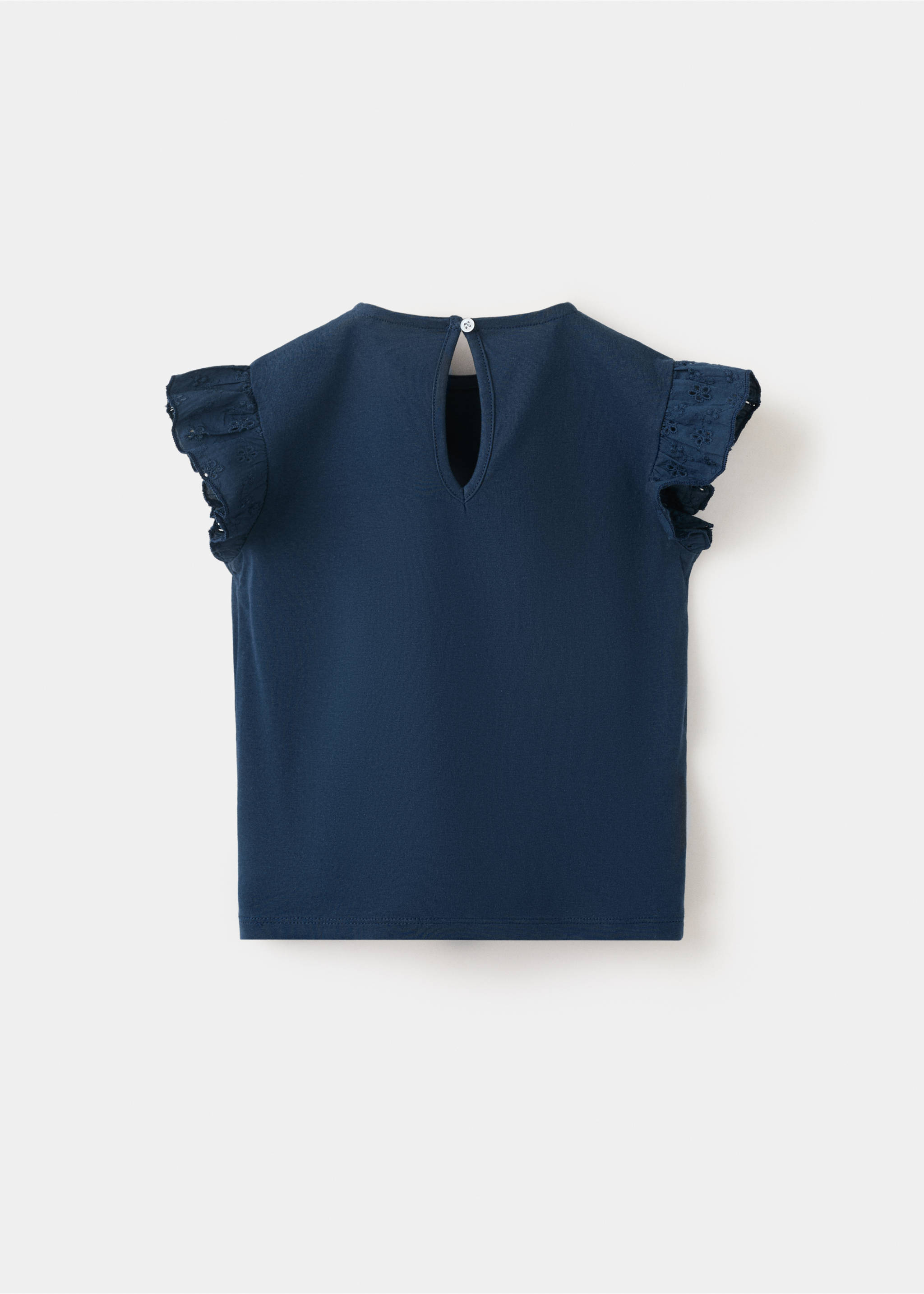 Ruffle top with embroidered details - Reverse of the article, Navy. Ref: 27046339-00.