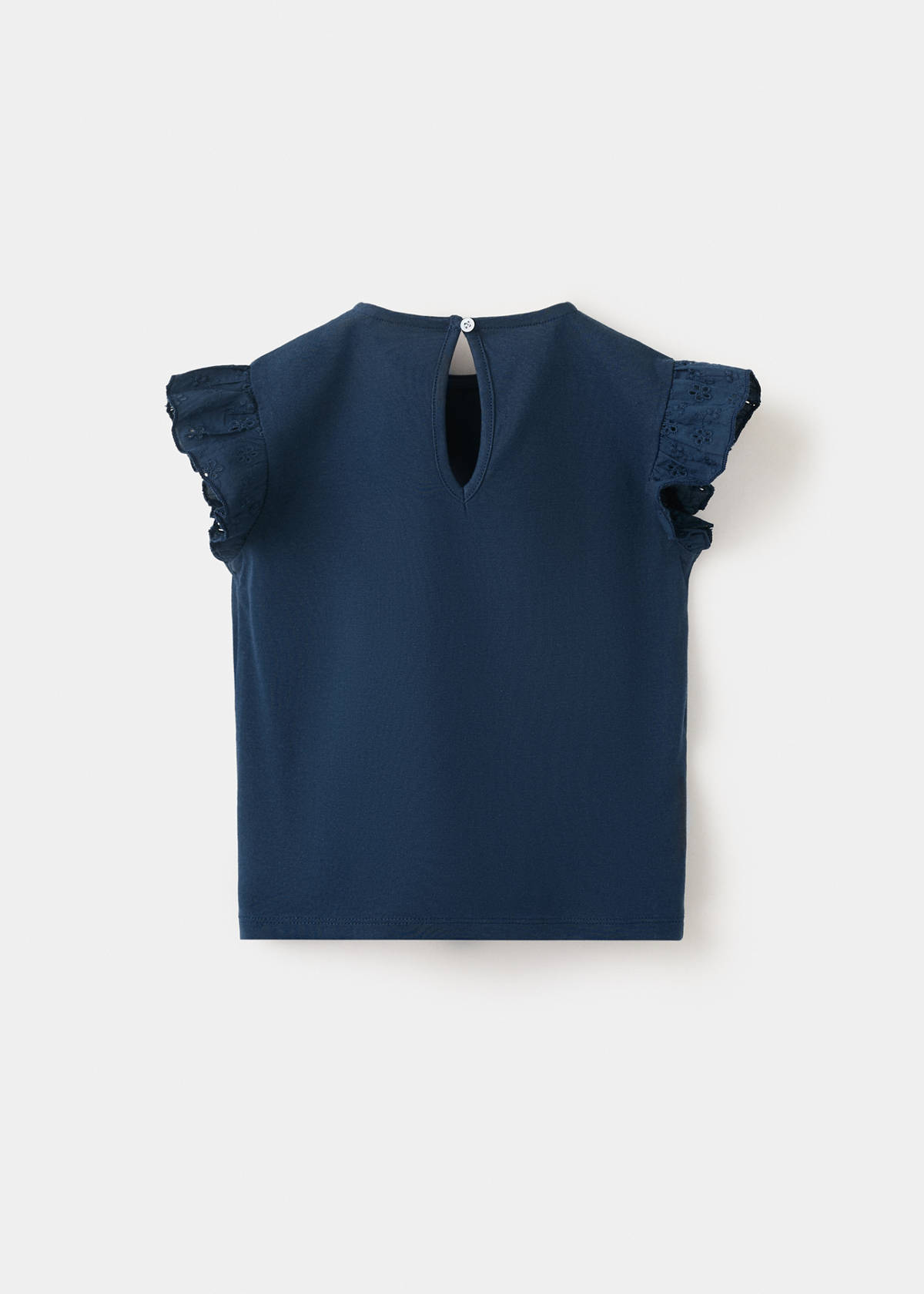 Ruffle top with embroidered details — Navy