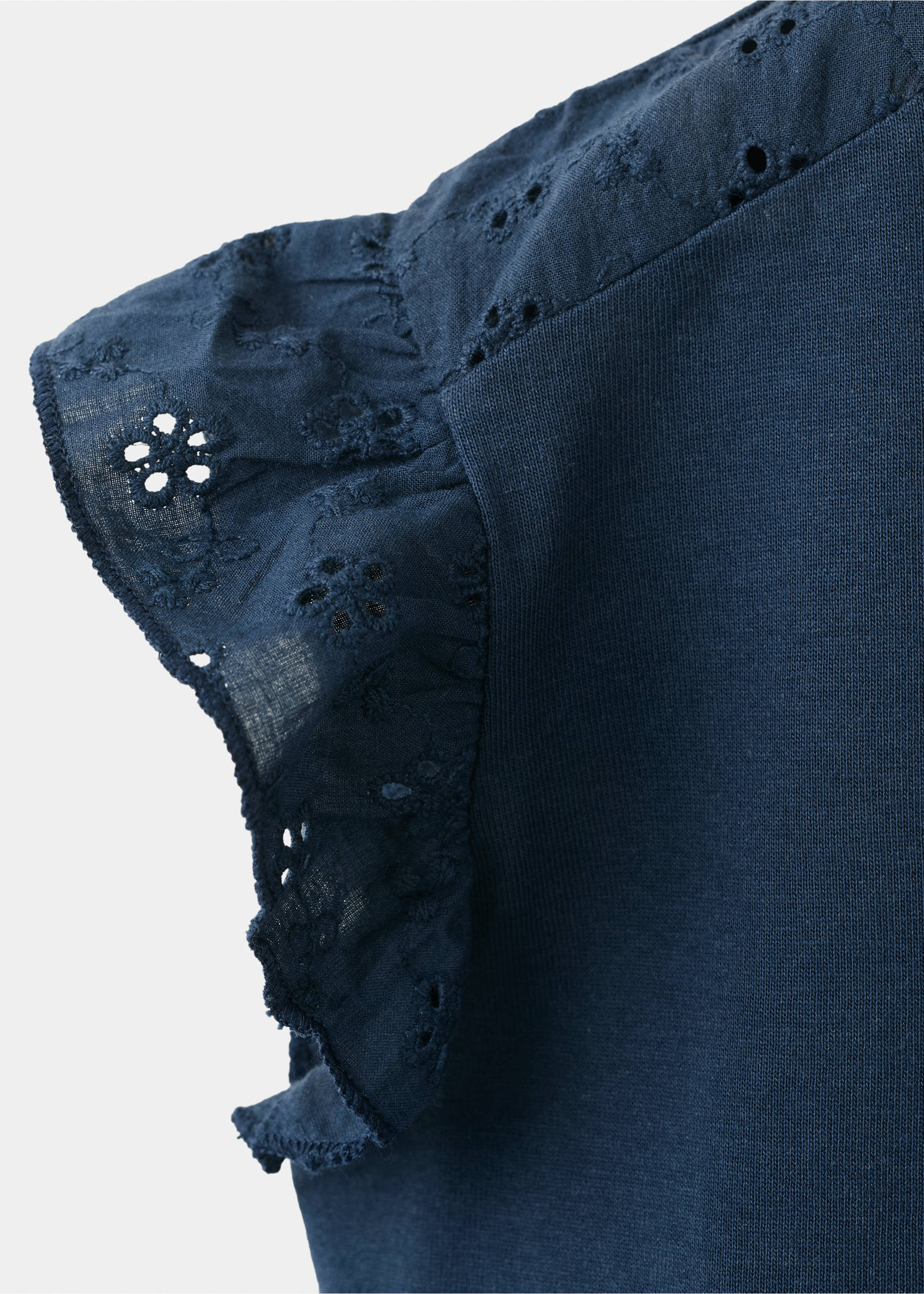 Ruffle top with embroidered details - Details of the article 0, Navy. Ref: 27046339-00.