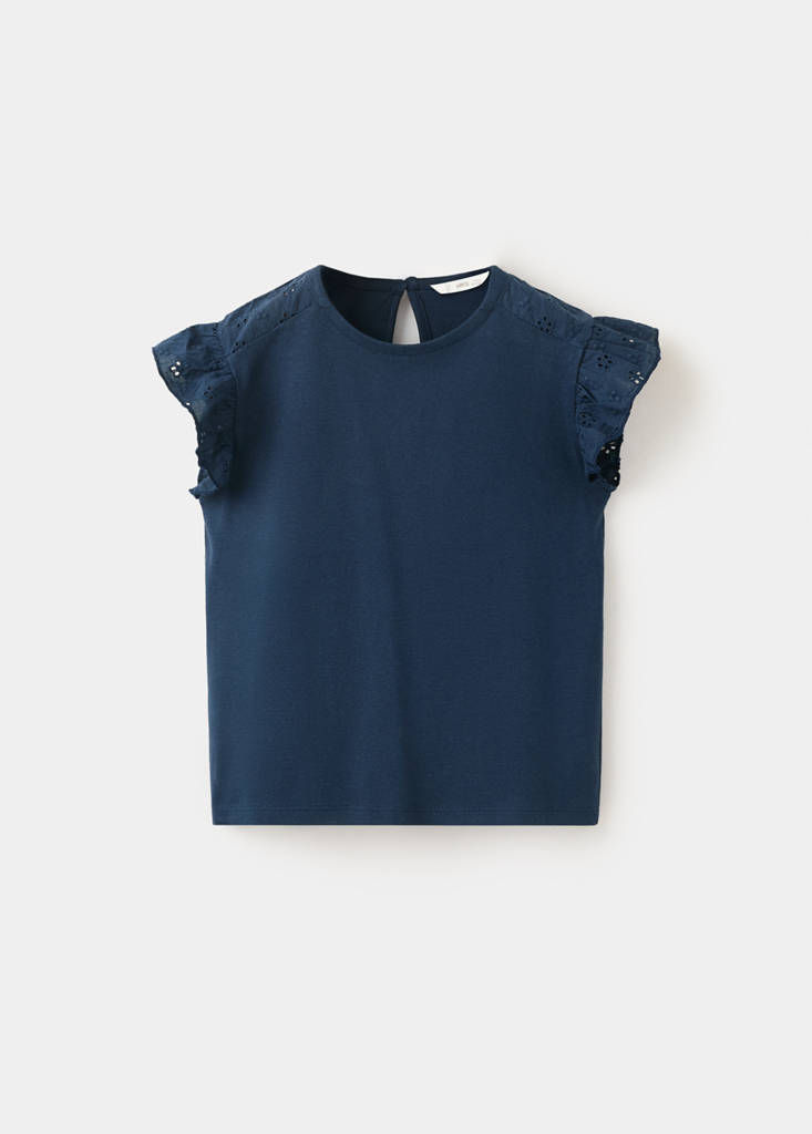 Ruffle top with embroidered details — Navy