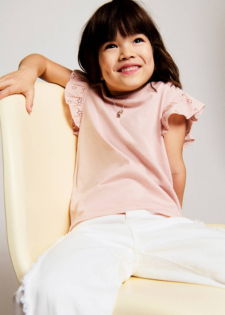 Ruffle top with embroidered details — Pink